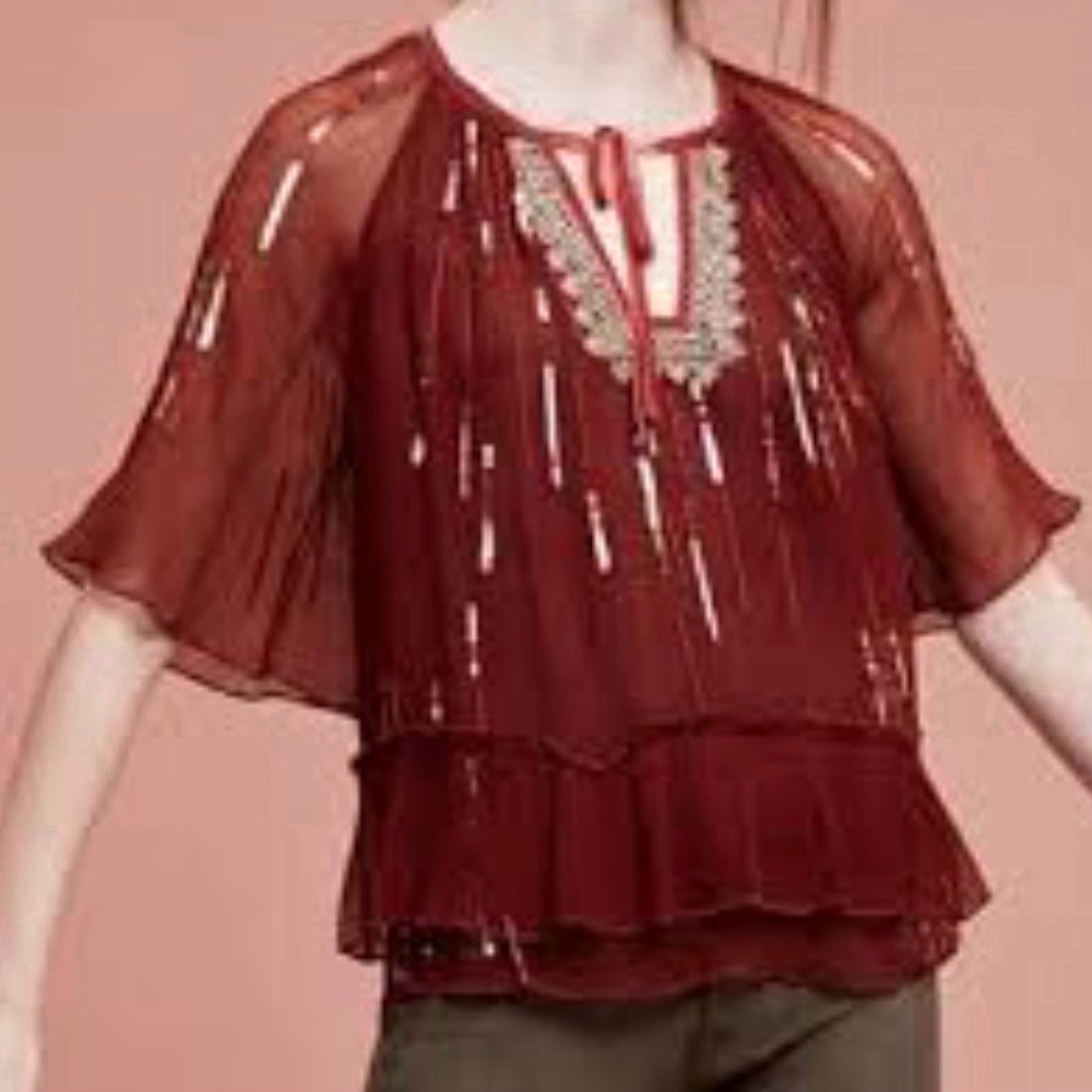 Anthropologie Floreat Canalis Beaded Blouse